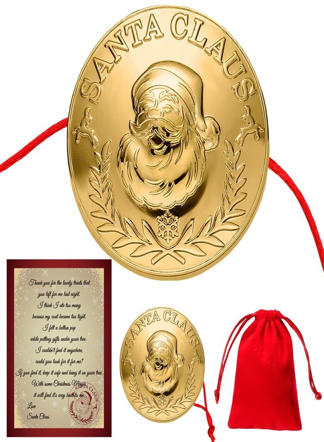 Daifunli Santa's Lost Button Extra Large Gold 1.5" Diameter Santa Lost Button with with Letter from Santa and Red Velvet Bag for Christmas Morning Santa Leave Behind Santa Evidence Find Santa's Lost Button - Image 1